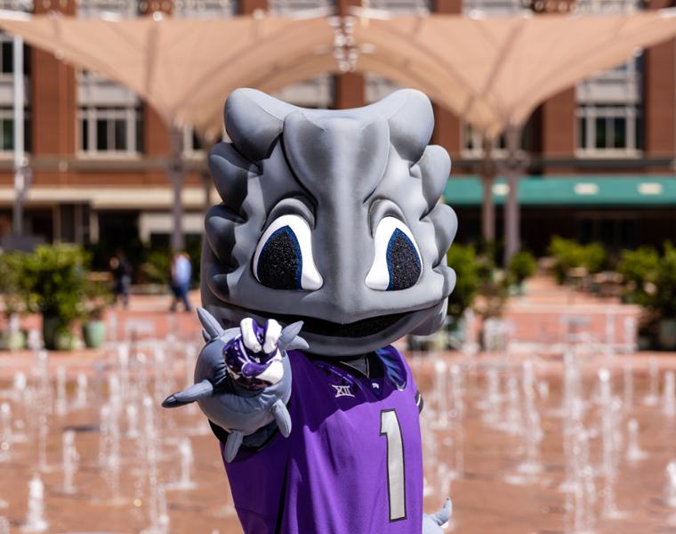 SuperFrog making the horned frog hand sign